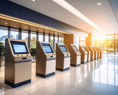 Sucursal bancaria automatizada con máquinas de autoservicio