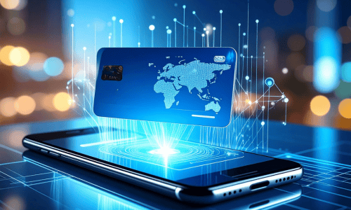 Tarjeta bancaria que sale de la copia del smartphone