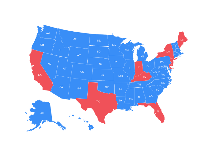 Mapa de Securerx: Texas en rojo