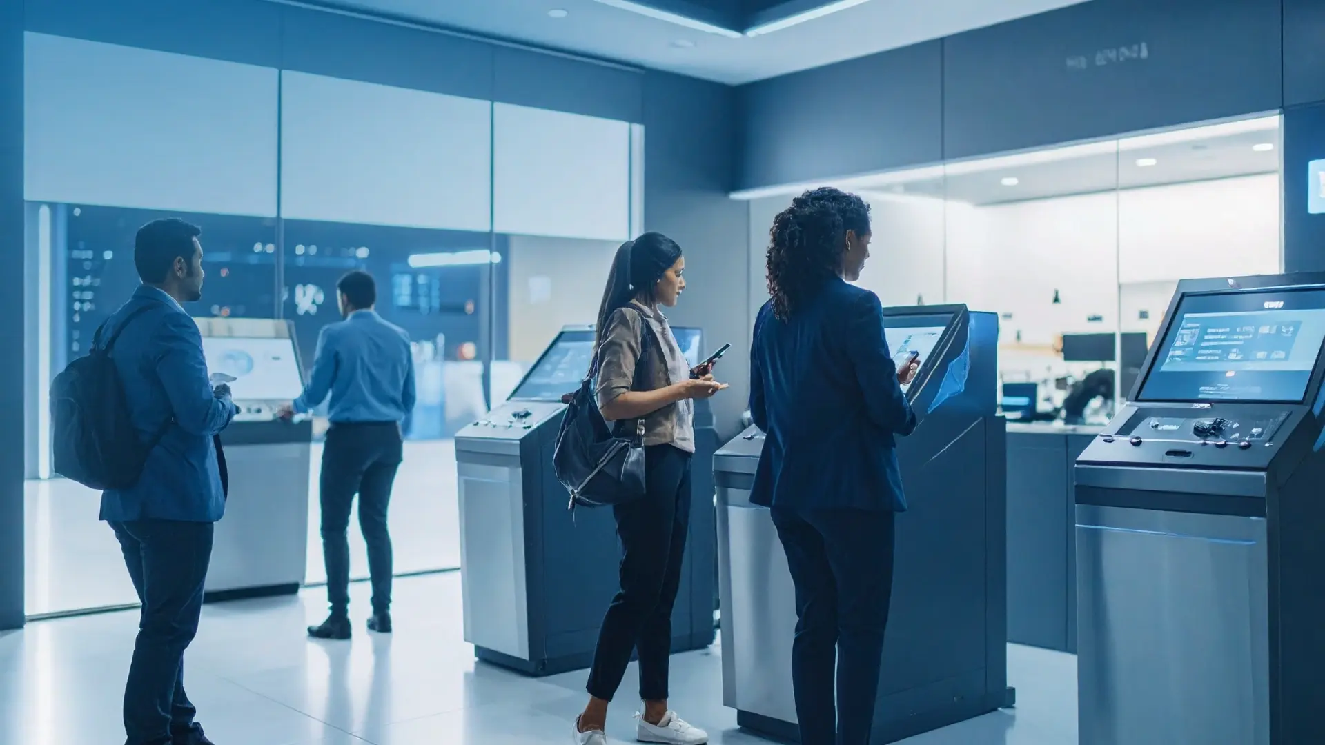 Futurista quiosco de autoservicio sucursal bancaria